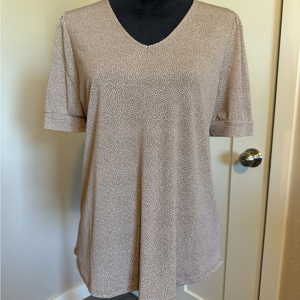 Adrianna Papell Taupe and White Polka Dot Top
